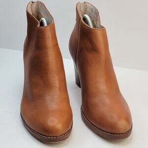 Lands End 9 Leather Ankle Zip Boots Brown Almond Toe 3" Heel Party Western